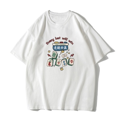 工厂定制夏季港风男装卡通套头短袖青春流行圆领来样加工男式T恤