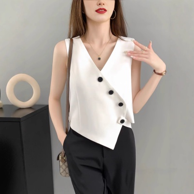 设计感短款小众黑色西装马甲背心女夏季外穿V领显瘦叠穿上衣外搭