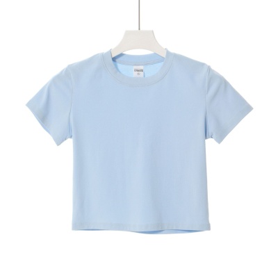 女装2025春夏美式辣妹短袖t恤修身t恤正肩短款上衣女氨纶纱Ｔ恤女