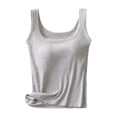 螺纹方领吊带背心女士带胸垫一体式内搭打底防走光大码莫代尔棉女