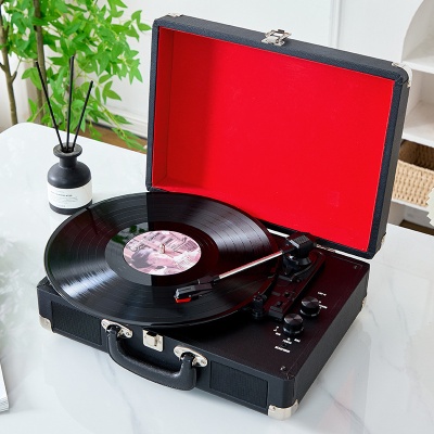 新款皮箱黑胶唱片机便携式手提木质复古留声机时尚家用电唱机音箱