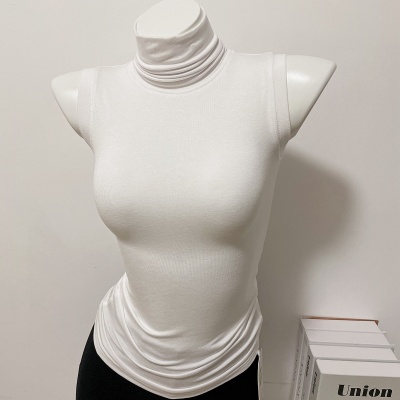 小腰精穿出好身材内搭无袖洋气修身纯色高领气质包身打底上衣t恤