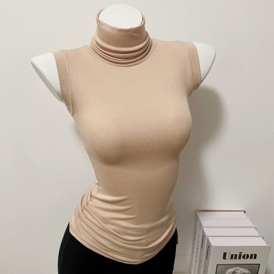 小腰精穿出好身材内搭无袖洋气修身纯色高领气质包身打底上衣t恤