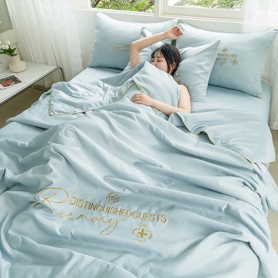 空调被子四季通用花缦水洗冰丝夏被四件套床单床笠单人双人夏凉被