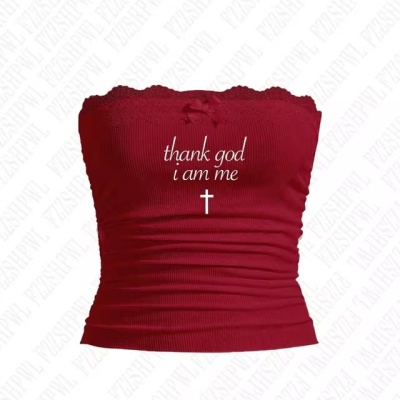 跨境新款美式夏季字母印花吊带抹胸 时尚辣妹抹胸吊带性感上衣