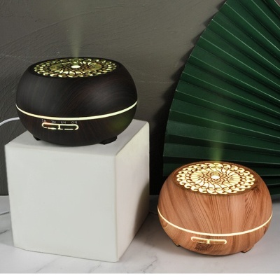 厂家木纹加湿器400ML精油香薰机跨境七彩夜灯桌面卧室加湿器