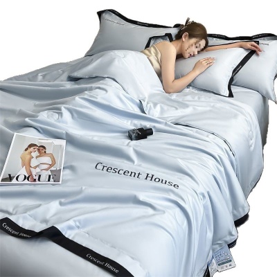 夏季水洗冰丝夏凉被床笠款四件套轻奢刺绣空调被可机洗被子三件套