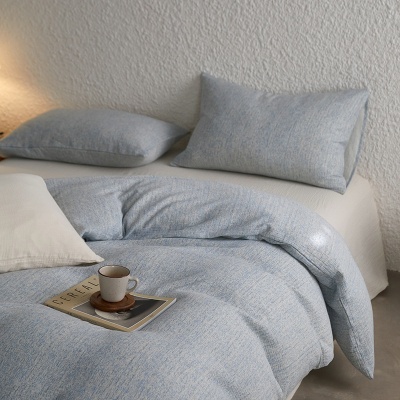 夏季全棉色织双层皱皱纱四件套纯棉被套床单床上用品床笠1.2m宿舍