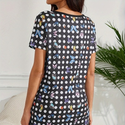 跨境印花短袖连衣裙新款女装夏季欧美亚马逊圆领睡衣家居服可外穿