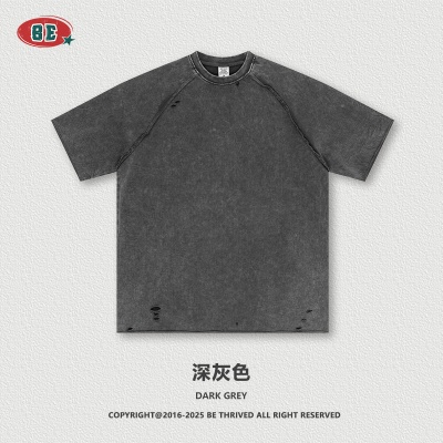 BE男装|2025夏季美式街头复古插肩短袖T恤卷边短裤休闲两件套男潮