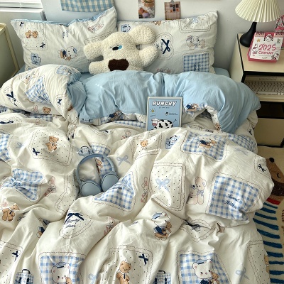 A类母婴级水洗棉四件套床上用品床单被套被罩床笠学生宿舍三件套4