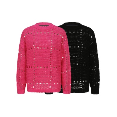 新款亚马逊外贸跨境高档女装体织机挑孔网眼纯棉针织衫上衣女镂空