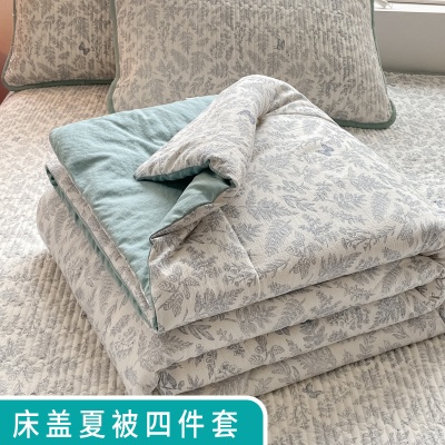 新款抗菌超柔云感双层纱印花床盖夏被四件套家用夏凉被舒爽空调被