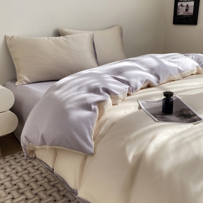 夏季冰丝床上四件套夏天丝滑被套裸睡床单水洗纯色宿舍三件套床品