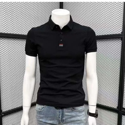 夏季新款翻领短袖体恤polo衫三色刺绣男条纹净色衣美式休闲半袖