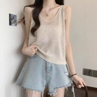 性感美背针织衫正反两穿吊带背心法式独特别致坎肩V领无袖上衣女
