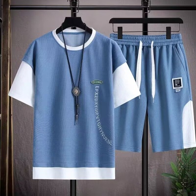 夏季青少年篮球衣两件套男韩版宽松百搭短袖薄款休闲T恤运动套装