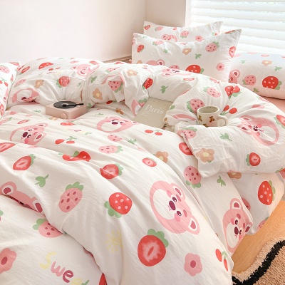 A类母婴双层纱水洗棉麻茶萃棉四件套ins小清新学生宿舍三件套批发