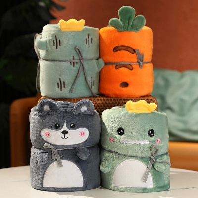 加厚卷毯办公室空调被儿童卡通活动小礼品毛毯厂家批发法兰绒三层