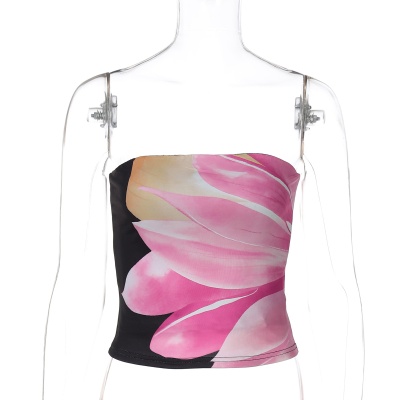 ins风女装2025春夏新款美式辣妹风数码印花抹胸露脐紧身小背心