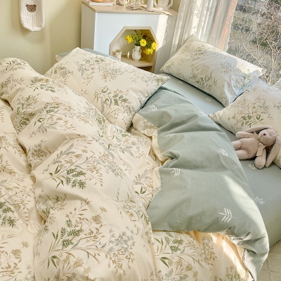 ins小碎花60全棉四件套纯棉学生宿舍三件套单人床单款被罩床笠款