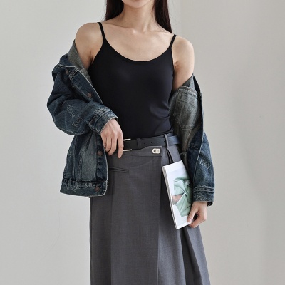 春夏新款吊带背心女珍珠纱无痕美背带胸垫免穿文胸内搭外穿打底薄