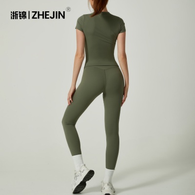 跨境欧美春夏款瑜伽套装短袖瑜伽裤套装女两件套高级感瑜伽服