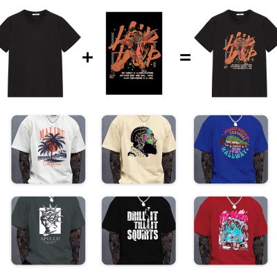 跨境夏季男装潮流t恤男潮牌短袖宽松圆领上衣美式复古T恤英文批发