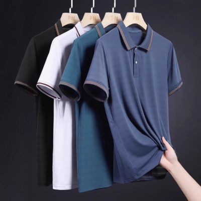 polo衫男装潮牌t恤爸爸装商务绅士冰丝降温T恤中老年休闲薄款男装