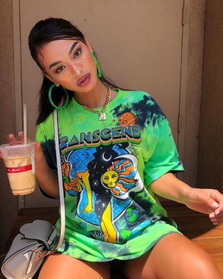 外贸夏独立站Wish亚马逊新款女装 涂鸦印花圆领短袖宽松型上衣t恤