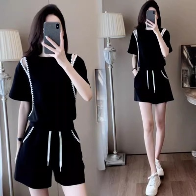 网红炸街运动休闲套装女夏季宽松显瘦时尚减龄短袖短裤两件套洋气