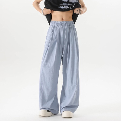 2025夏季新款男士冰丝垂感休闲直筒裤慵懒风山本裤阔腿拖地裤男