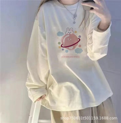 白色长袖T恤女2024新款秋冬季内搭圆领打底衫设计感小众上衣ins潮