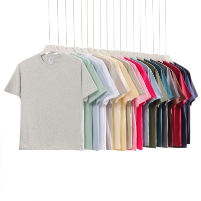 春夏新款230g正肩纯棉纯色短袖T恤男女潮圆领打底空白体恤衫批发