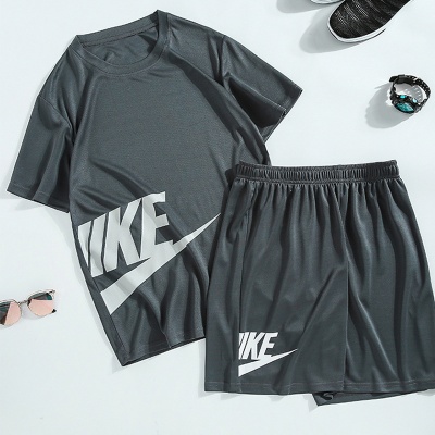 夏季跑步运动服套装男士宽松速干短袖短裤休闲套装潮大码外贸套装