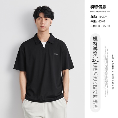 亦止男装210g重磅纯色翻领假两件polo衫短袖t恤男2025年夏季新款