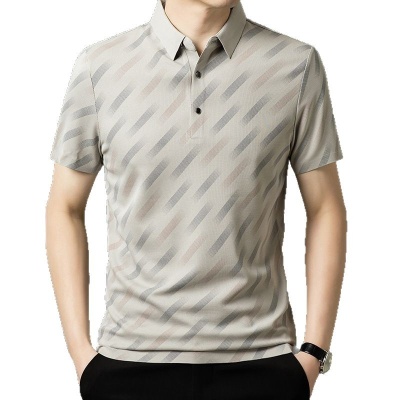 【100桑蚕丝】培蒙夏男士新款翻领短袖T恤商务休闲透气半袖打底衫