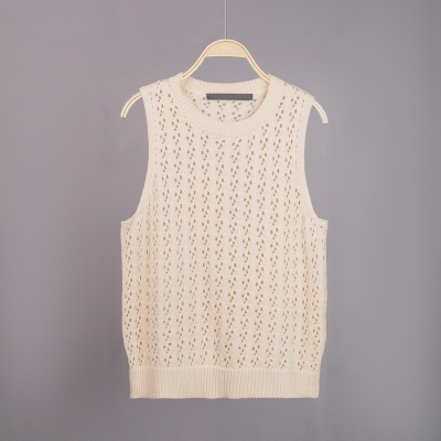 跨境亚马逊爆款新款欧美镂空夏季时尚纯棉无袖圆领女装针织衫毛衣