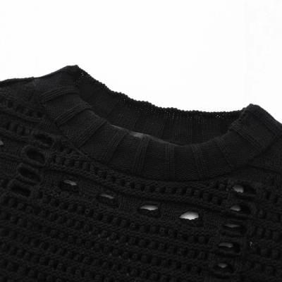 新款亚马逊外贸跨境高档女装体织机挑孔网眼纯棉针织衫上衣女镂空