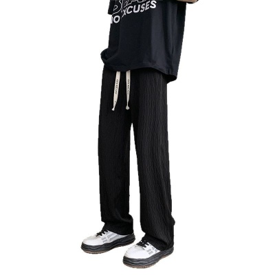 裤子男款夏季潮流宽松阔腿休闲长裤新款潮牌直筒裤纹理感痞帅