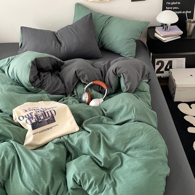 日式无印水洗棉四件套裸睡良品床单被套学生宿舍床上三件套床笠款