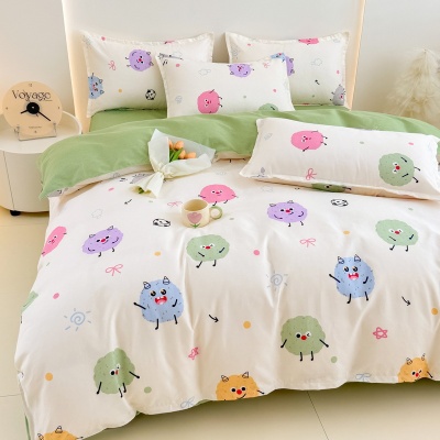 A类母婴级ins裸睡四件套清新全水洗棉床单被套床笠款纯棉宿舍三件