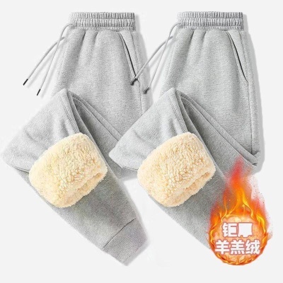 冬季潮流运动裤男士束脚羊羔绒加绒加厚宽松加肥加大码休闲长裤子