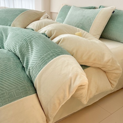 冬季花牛奶绒四件套a类加厚珊瑚绒床单被套法兰绒床上用品加绒