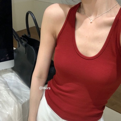 卡逸黛修身柠檬黄挂脖吊带背心女少女可爱显白显瘦上衣内搭外穿女