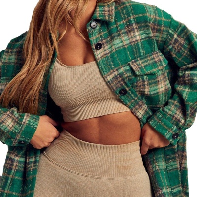 独立站外贸跨境冬季新款毛呢欧美女装衬衫POLO圆领单排扣口袋衬衣