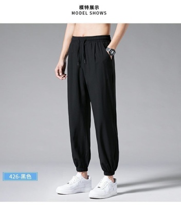 束脚卫裤男宽松九分夏季薄款运动休闲速干裤现货外贸冰丝裤子男