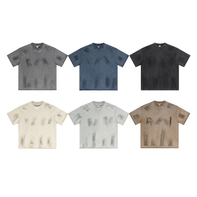 BE男装2025春夏新品重磅水洗擦色vintage短袖男外贸男装boxyT恤男