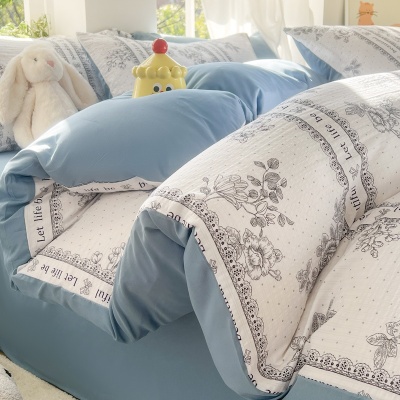A类双层纱四件套简约泡泡棉被套床上用品ins水洗棉学生宿舍三件套