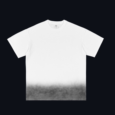 BK男装纯棉250G渐变喷色短袖男青少年美式高街洗水做旧宽松型t恤